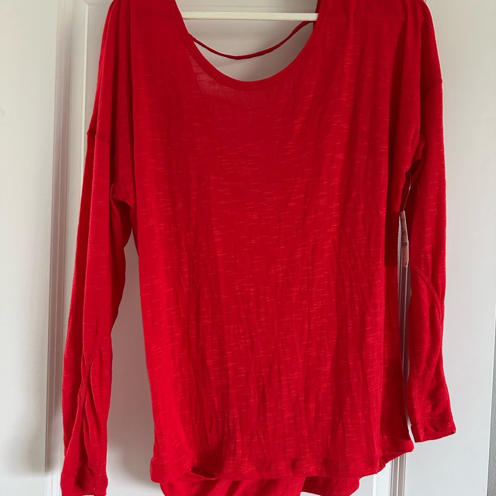 Zella Vibrant Red Long Sleeve Open Back Top